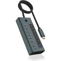 Icy Box IB-HUB1457-C31, 7 Port Type-C USB 3.2 Gen 2 Hub, Aluminiumgehäuse, USB 3.2 Gen 1 (3.1 Gen 1) Type-C, USB 3.2 Gen 2 (3.1 Gen 2) Type-C, USB Typ-C, 10000 Mbit/s, Blau, Grau, Aluminium, 20 W