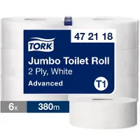 Tork Advanced Toilettenpapier Jumbo 2-lagig weiß 380 m x 9,5 cm Packung mit 6 Rollen