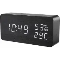 INF Digitaler LED-Wecker, digitaler Wecker, Reisewecker, Tischuhr, Uhr mit Datum und Temperatur, schwarzes Holzdesign