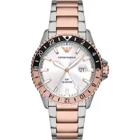 Giorgio Armani Herrenuhr Emporio GMT, Edelstahl, Roségold