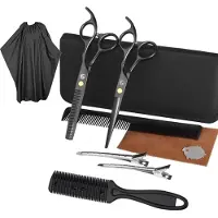INF Friseurset mit Friseurschere, Kämmen, Klammern, Mantel 10-teilig Schwarz