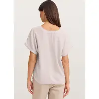 Bugatti Kurzarmbluse , Damen, Gr. 36, 30, beige, Sweatware, 86% Viskose, 13% Polyamid, 1% Elasthan, unifarben, normal, V-Ausschnitt, Blusen Kurzarmbluse, mit V-Ausschnitt aus leichter Modalware