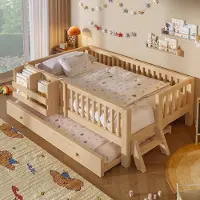 MODFU Plattformbett 90 x 200 Kinderbett mit Ausziehbett(Rollbett),Bettgestell mit Rausfallschutz und Lattenrost,ohne Matratze,Holzfarbe