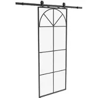 Vente-unique Schiebetür mit wandmontiertem System im Art-déco-Stil – Aluminium und gehärtetes Glas – H 204 x B 83 cm – Schwarz – VIGELO