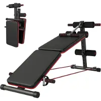 HOMCOM Bauchtrainer mit Trainingsbank Verstellbar Schwarz Rot 51 x 137 x 50-66cm