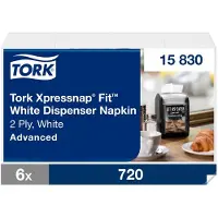 Tork Servietten Xpressnap Fit 15830, 2-lagig, für Serviettenspender, platzsparende Falzung, Karton á 6 Pack á 720 Stk. (4320 Servietten), weiß