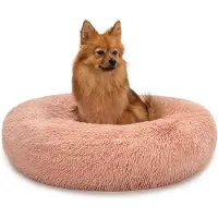 Lionto Donut Hundebett, rundes Hundesofa mit Plüschbezug & Anti-Rutsch-Noppen, weich & gemütlich, 60 cm Durchmesser, rosa