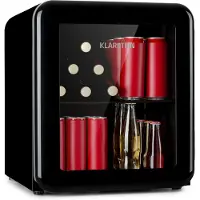 Klarstein PopLife Getränkekühler - Mini-Bar, Retrokühlschrank, 0-10°C, nur 39 dB, 48 L, umweltfreundlich, doppelt verglaste Tür, Retro-Design, schwarz