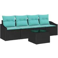 vidaXL Sofa Set mit Kissen 5 pcs Schwarz und Türkis Poly Rattan