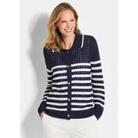 Goldner Polopullover mit Lochmuster in marine / weiß / gemustert | Gr.: 46