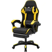 ML-Design Gaming Stuhl mit Fußstütze, Schwarz-Gelb aus Kunstleder, Ergonomischer Bürostuhl mit Armlehne Kopfstütze Lendenkissen, Drehstuhl verstellbar