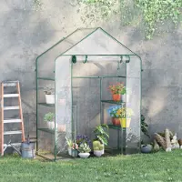 MODFU Foliengewächshaus Metall Transparent 142x73x195 cm, begehbar mit Regalen, wind- und regengeschützt