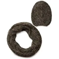 StyleBREAKER Strick Loop und Beanie Set in Braun-Schwarz | Gr.: onesize