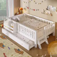 STILVORA Plattformbett 90x200 cm mit einer Matratze Bettgestell aus Holz mit Schutzgeländer, Holzbett mit integriertem Tagesbett, Kinderbett Weiß