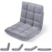 Costway Bodenstuhl mit Verstellbarer Rückenlehne, Bodensessel gepolstert, Bodenkissen faltbar, Meditationsstuhl, Relaxsessel, Thaikissen, Grau