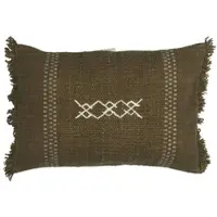 Ib Laursen Kissenbezug Safi mit Stickerei und Fransen in olive | Gr.: onesize