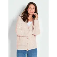 Goldner Langarm Strickjacke mit V-Ausschnitt in rosé / weiß / gemustert | Gr.: 46