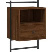 Décoshop26 - Wandmontierter Nachttisch mit Schublade und offenem Fach 40 x 30 x 61 cm braunes Holzwerkstoff DEC034247