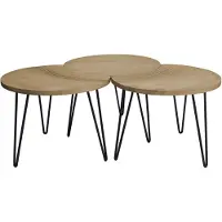Miliboo - Couchtische strukturiert aus Mangoholz und schwarzes Metall (3er-Set) VIBES