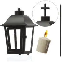 MARELIDA Laterne mit beiger LED Kerze Grablaterne H: 51cm in schwarz | Gr.: onesize