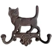 B&S Wandgarderobe Gusseisen Antik Rostlook Katze mit 2 Haken