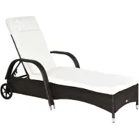 Outsunny Gartenliege Sonnenliege Rattanliege Gartenmöbel Liege mobil mit Kissen, Polyrattan+Metall, Kaffeebraun, 200x73x30-103cm