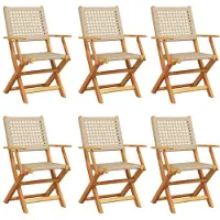 vidaXL Gartenstühle 6 Stk. Klappbar Beige Poly Rattan & Massivholz