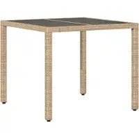 vidaXL Gartentisch mit Glasplatte Beige 90x90x75 cm Poly Rattan