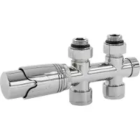 LuxeBath Ventil-Armaturen Set Multiblock Chrom Durchgangsform inkl. Thermostatkopf für Badheizkörper mit Mittelanschluss