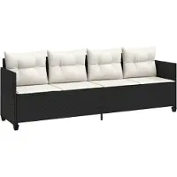 vidaXL Sonnenliege mit Kissen Schwarz Poly Rattan