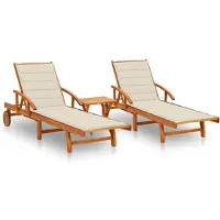 vidaXL Sonnenliegen 2 Stk. mit Tisch und Auflagen Massivholz Akazie