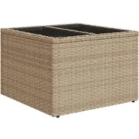 vidaXL Gartentisch mit Glasplatte Beige 55x55x37 cm Poly Rattan