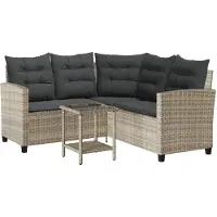 vidaXL Gartensofa in L-Form mit Tisch und Kissen Hellgrau Poly Rattan