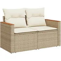 vidaXL Gartensofa mit Kissen 2-Sitzer Beige Poly Rattan