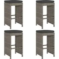 vidaXL Garten-Barhocker mit Kissen 4 Stk. Grau Poly Rattan