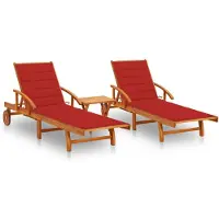 vidaXL Sonnenliegen 2 Stk. mit Tisch und Auflagen Massivholz Akazie