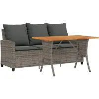 vidaXL Gartensofa 3-Sitzer mit Kissen & Tisch Grau Poly Rattan