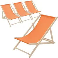ECD-Germany 4x Liegestuhl klappbar aus Holz, Orange, bis 120kg, 3 Liegepositionen, Sonnenliege Gartenliege Relaxliege Strandliege Strandliegestuhl