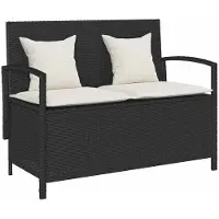 vidaXL Gartenbank mit Stauraum und Kissen Schwarz Poly Rattan