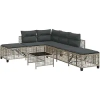 vidaXL 3-tlg. Garten-Ecksofa-Set mit Kissen Hellgrau Poly Rattan
