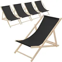 ECD-Germany 5x Liegestuhl klappbar aus Holz, Schwarz, bis 120kg, 3 Liegepositionen, Sonnenliege Gartenliege Relaxliege Strandliege Strandliegestuhl