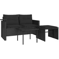 vidaXL 3-tlg. Garten-Sofagarnitur mit Kissen Schwarz Poly Rattan