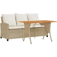 vidaXL Gartensofa 3-Sitzer mit Kissen & Tisch Beige Poly Rattan