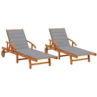 vidaXL Sonnenliegen 2 Stk. mit Auflagen Massivholz Akazie
