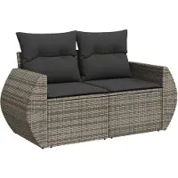 vidaXL Gartensofa 2-Sitzer mit Kissen Grau Poly Rattan