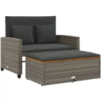 vidaXL Gartensofa mit Kissen 2-Sitzer Grau Poly Rattan & Akazienholz