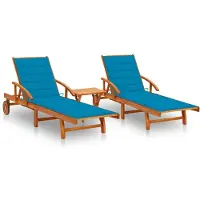 vidaXL Sonnenliegen 2 Stk. mit Tisch und Auflagen Massivholz Akazie