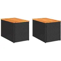 vidaXL Garten-Beistelltische 2 Stk Schwarz 55x34x37cm Poly Rattan Holz