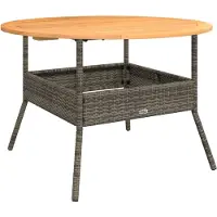 vidaXL Gartentisch mit Holzplatte Grau Ø110x71 cm Poly Rattan