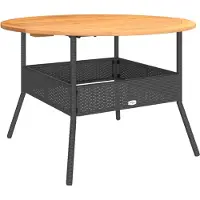 vidaXL Gartentisch mit Holzplatte Schwarz Ø110x71 cm Poly Rattan
